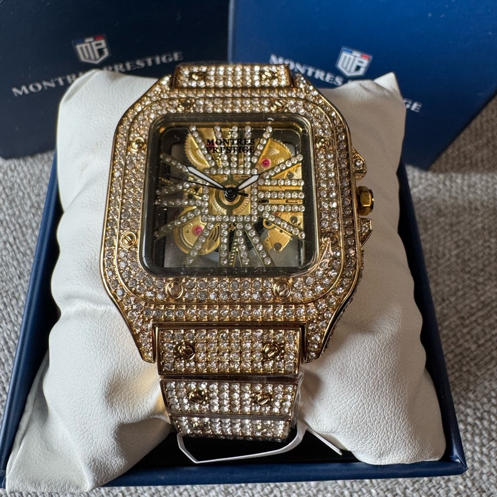 Montres Prestige Lucent X Invicta Mens Skeleton Watch 42mm Gold MPW-0135 NEW